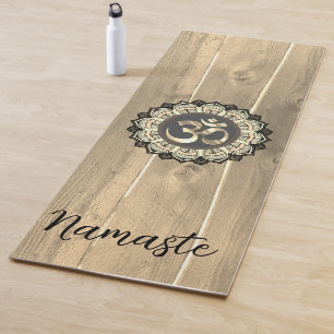 OM Mandala on Wood Namaste Rustic Yoga Mat