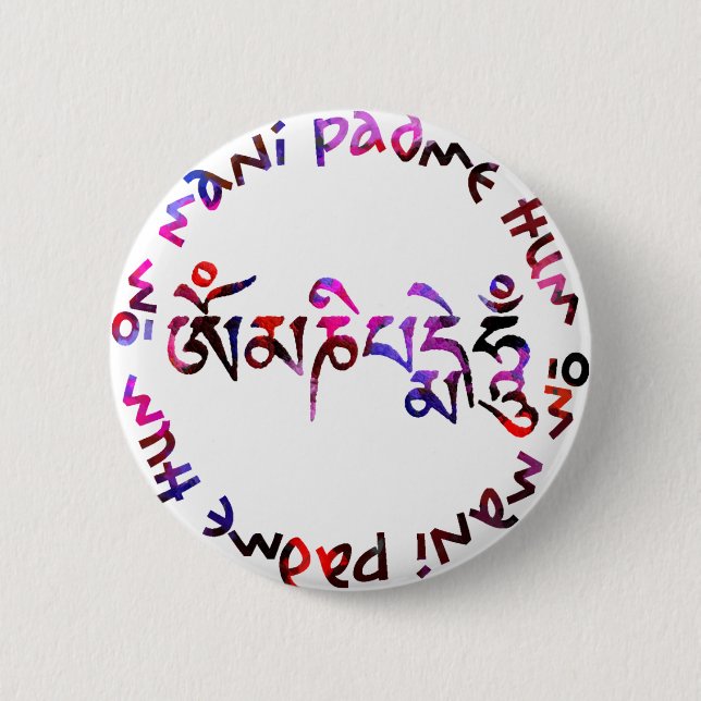 Om mani padme hum 6 cm round badge (Front)
