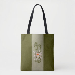 Om Mani Padme Hum Lotus - Green Tote Bag
