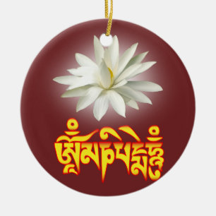 Om mani padme hum mantra ceramic tree decoration