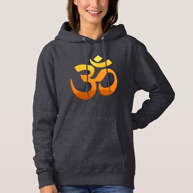 Om Mantra Symbol Gold Sun Yoga Womens Dark Grey Hoodie (Front)