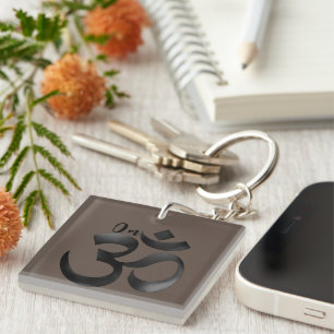 Om Mantra Symbol Quote Personalised Bronze Red Key Ring