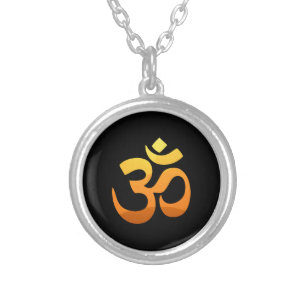 Om Mantra Symbol Yoga Asana Relax Fitness Gold Sun Silver Plated Necklace
