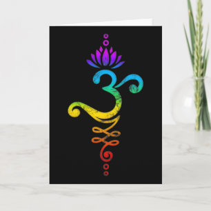 Om Mantra, Yoga, Symbol, Lotus Flower, Rainbow, Ch Card