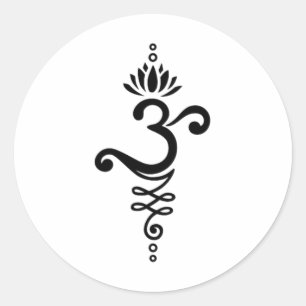 Om Mantra Yoga Symbol Lotus Flower Unalome Ornamen Classic Round Sticker