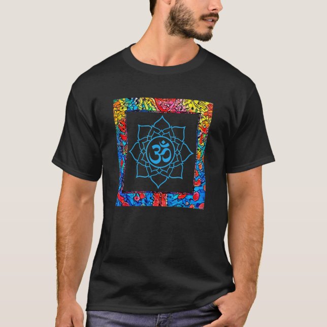 Om Meditation Flower Mandala Geometry Gaia Yoga Ma T-Shirt (Front)