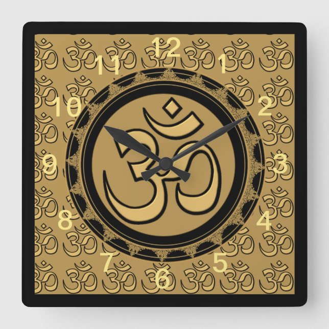 Om Meditation Gold Wall Clock Square (Front)