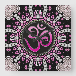 OM Meditation Yoga Pink Diamond Mandala Wall Clock