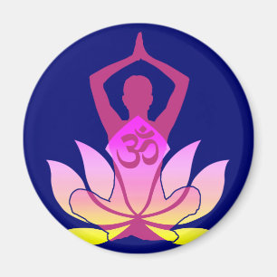 OM Namaste Spiritual Lotus Flower Yoga on Blue Magnet