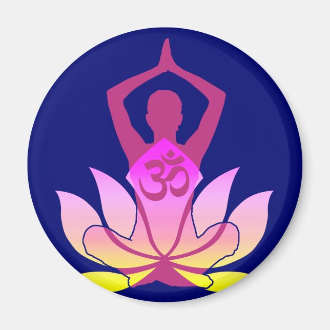OM Namaste Spiritual Lotus Flower Yoga on Blue Magnet (Front)