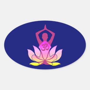 OM Namaste Spiritual Lotus Flower Yoga on Blue Oval Sticker