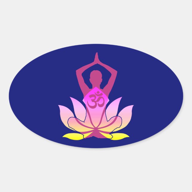 OM Namaste Spiritual Lotus Flower Yoga on Blue Oval Sticker (Front)