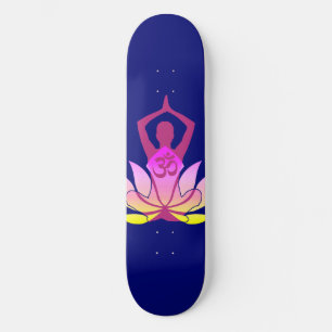 OM Namaste Spiritual Lotus Flower Yoga on Blue Skateboard