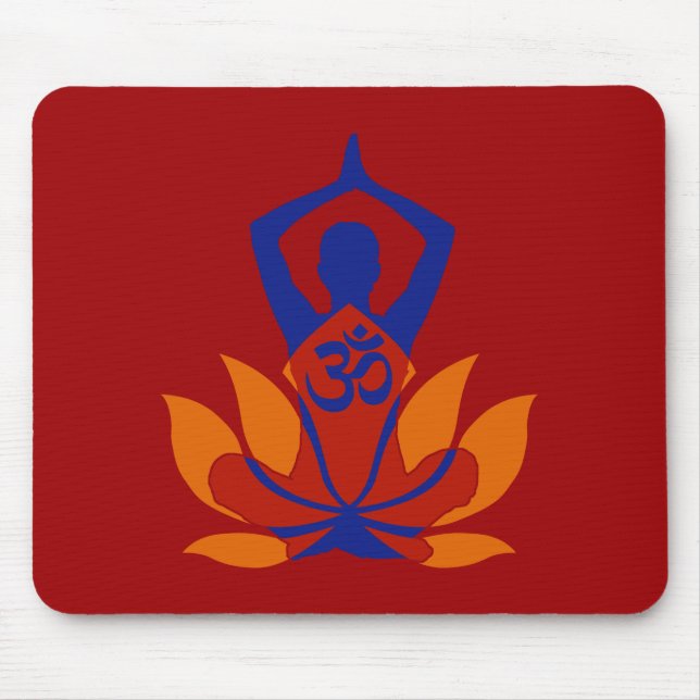 OM Namaste Spiritual Lotus Flower Yoga on Crimson Mouse Mat (Front)