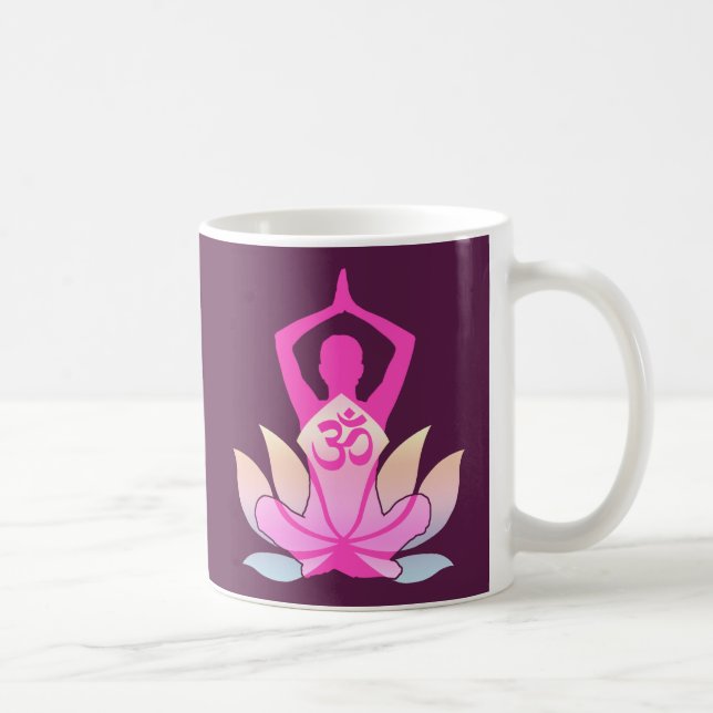OM Namaste Spiritual Lotus Flower Yoga on Purple Coffee Mug (Right)