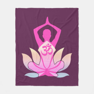 OM Namaste Spiritual Lotus Flower Yoga on Purple Fleece Blanket