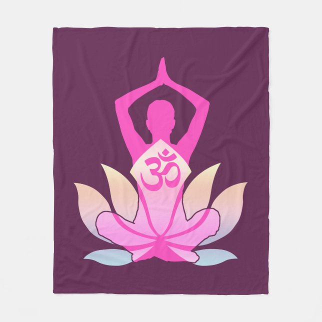 OM Namaste Spiritual Lotus Flower Yoga on Purple Fleece Blanket (Front)