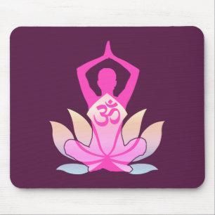 OM Namaste Spiritual Lotus Flower Yoga on Purple Mouse Mat