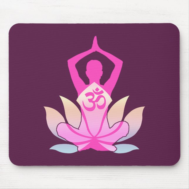 OM Namaste Spiritual Lotus Flower Yoga on Purple Mouse Mat (Front)