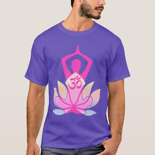 OM Namaste Spiritual Lotus Flower Yoga on Purple T-Shirt (Front)
