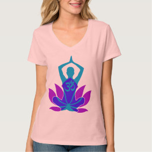OM Namaste Spiritual Lotus Flower Yoga on Teal T-Shirt