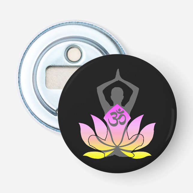 OM Namaste Spiritual Lotus Flower Yoga Pose Bottle Opener (Front)