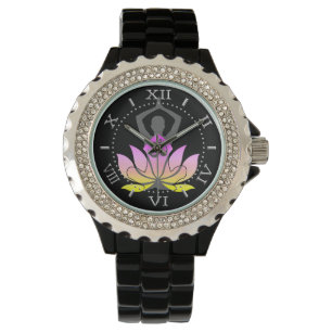OM Namaste Spiritual Lotus Flower Yoga Pose Dial Watch