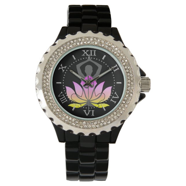 OM Namaste Spiritual Lotus Flower Yoga Pose Dial Watch (Front)