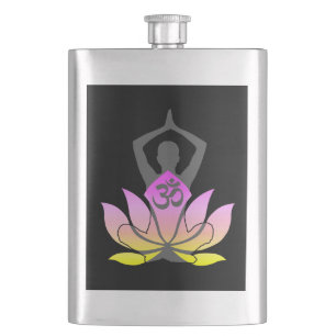 OM Namaste Spiritual Lotus Flower Yoga Pose Hip Flask