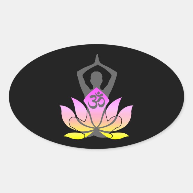 OM Namaste Spiritual Lotus Flower Yoga Pose Oval Sticker (Front)