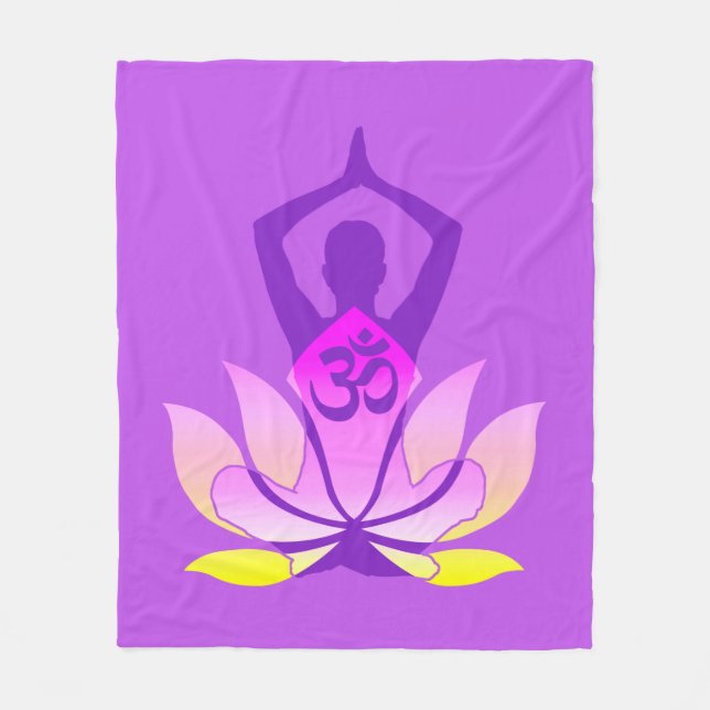 OM Namaste Spiritual Lotus Flower Yoga Pose Pastel Fleece Blanket (Front)