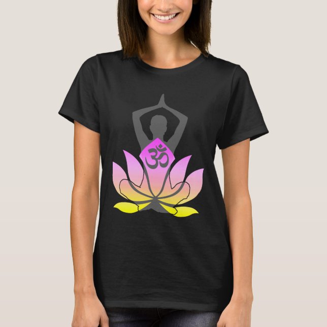 OM Namaste Spiritual Lotus Flower Yoga Pose T-Shirt (Front)