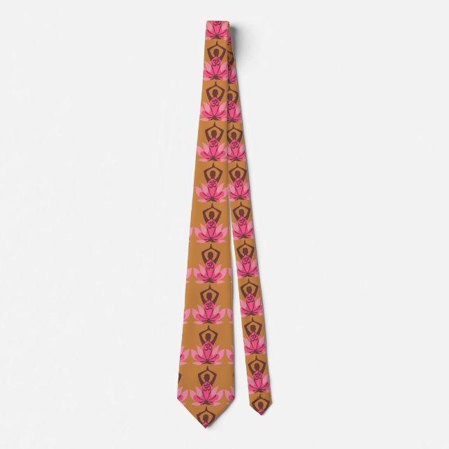 OM Namaste Spiritual Lotus Flower Yoga Pose Tie (Front)
