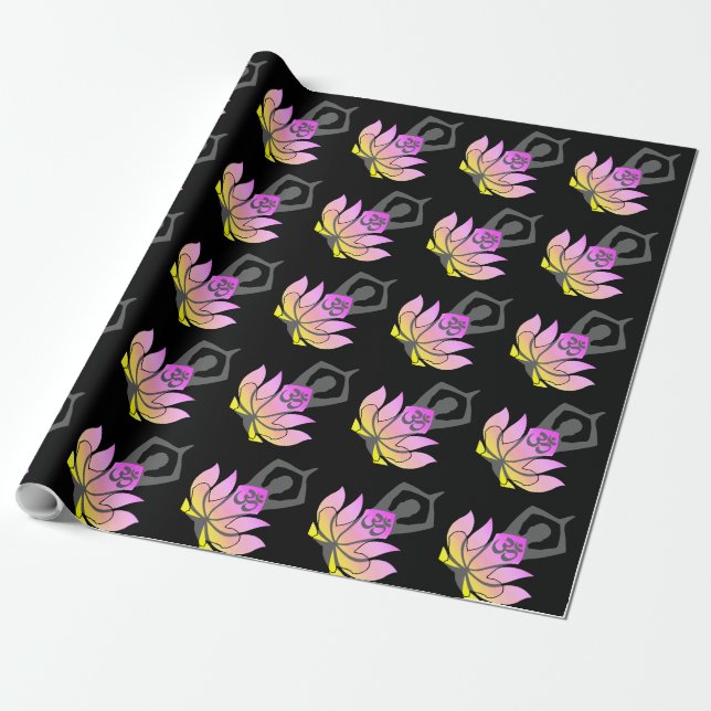 OM Namaste Spiritual Lotus Flower Yoga Pose Wrapping Paper (Unrolled)