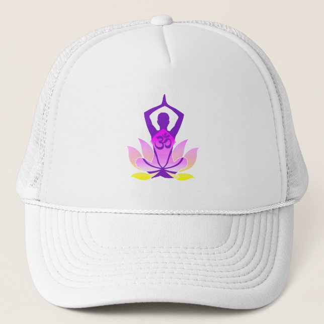 OM Namaste Spiritual Lotus Flower Yoga Trucker Hat (Front)