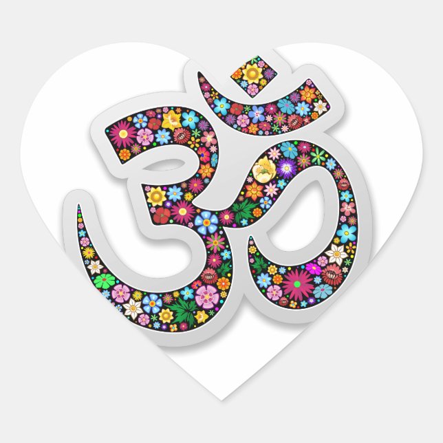 Om Ohm Aum Namaste Yoga Symbol Heart Sticker (Front)