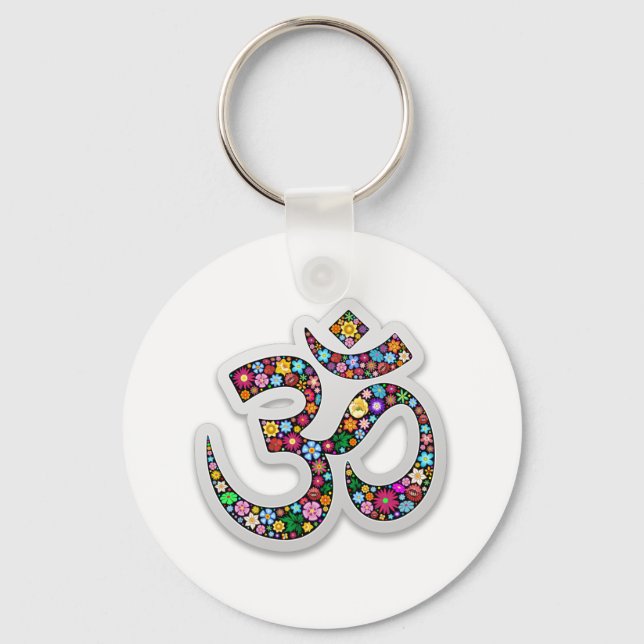 Om Ohm Aum Namaste Yoga Symbol Key Ring (Front)