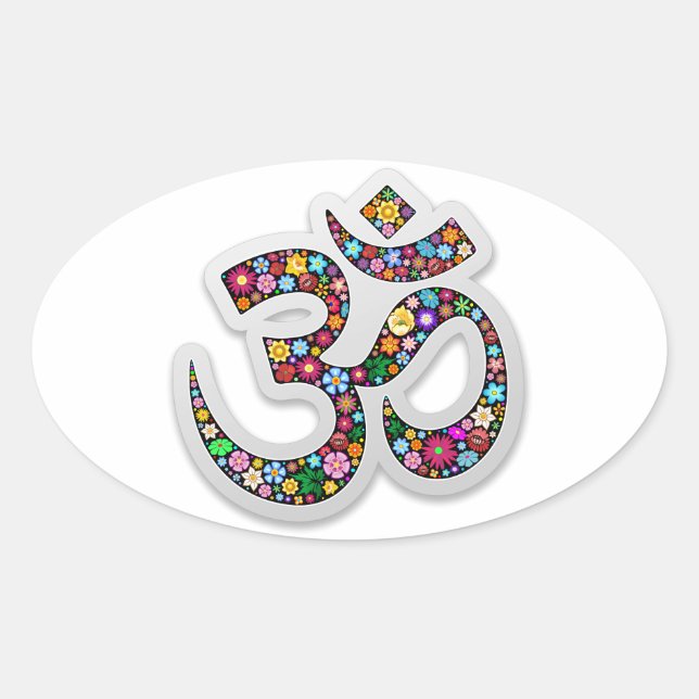 Om Ohm Aum Namaste Yoga Symbol Oval Sticker (Front)