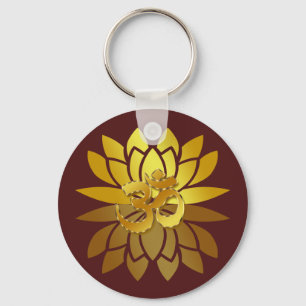 OM Omkara and Gold Coloured Lotus Flower Key Ring