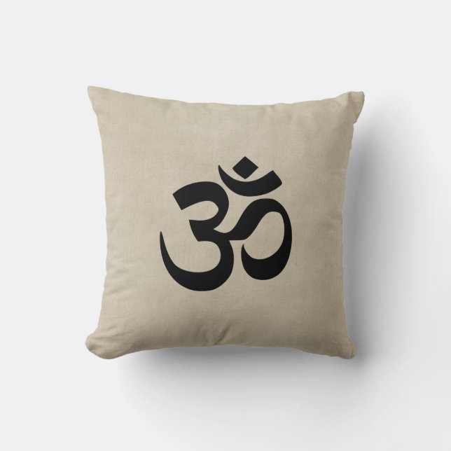 Om on cream grunge cushion (Front)