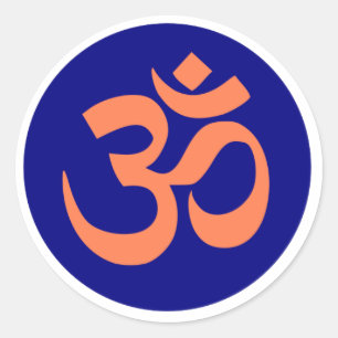 Om or Aum symbol in navy blue and coral colour Classic Round Sticker