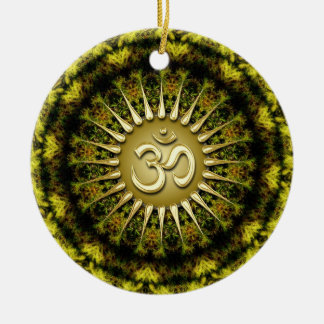 OM Organic Tapestry Circle Ceramic Ornament