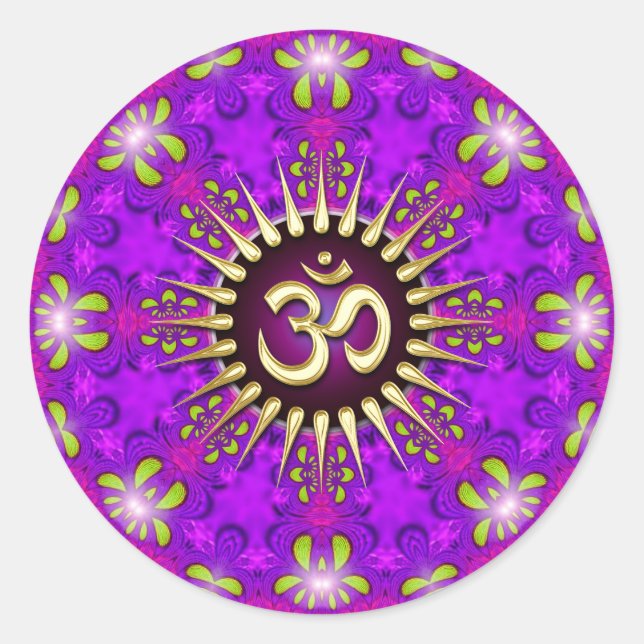 Om Purple Pink Mandala Mindfulness Yoga Sticker (Front)