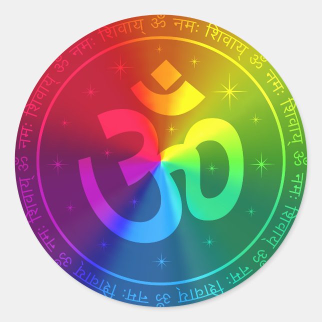 Om Rainbow Design Classic Round Sticker (Front)