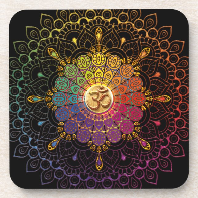 OM Rainbow Flower of Life Coaster (Front)