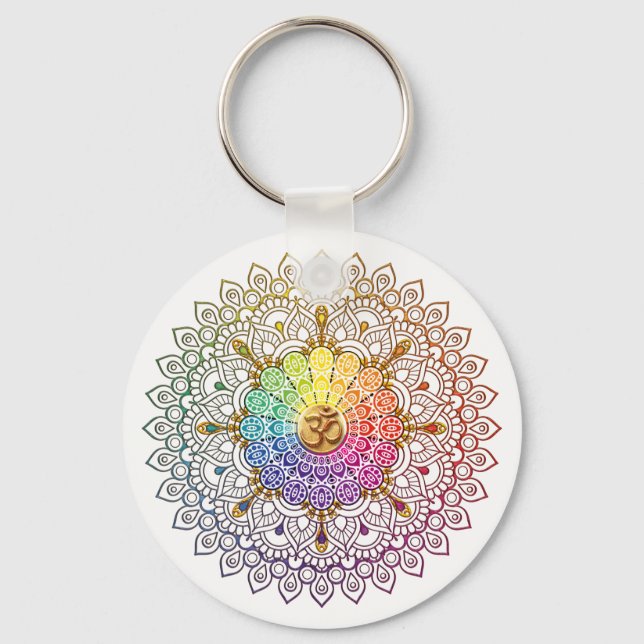 Om Rainbow Mandala Key Ring (Front)