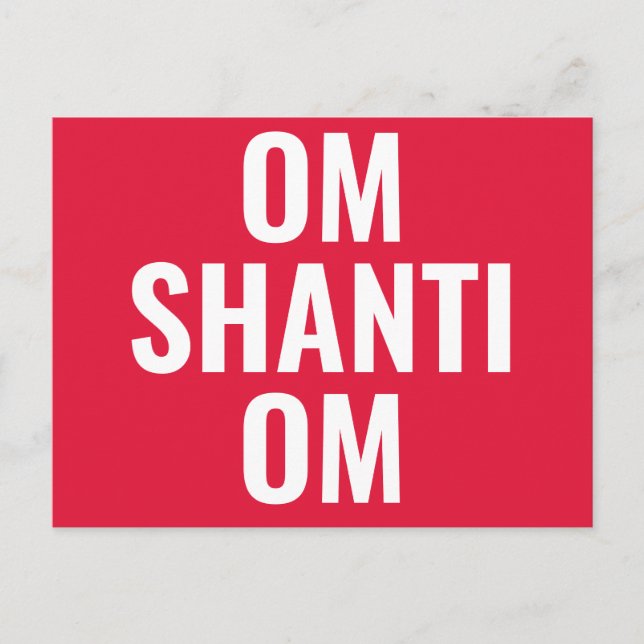 Om Shanti Om Red White Sanskrit Mantra Postcard (Front)