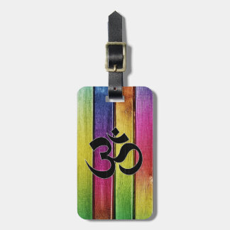 Om sign on multicolor wood luggage tag