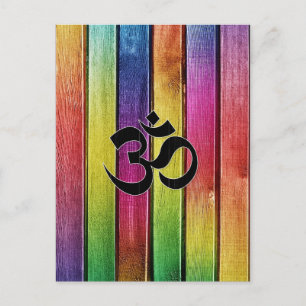 Om sign on multicolor wood postcard