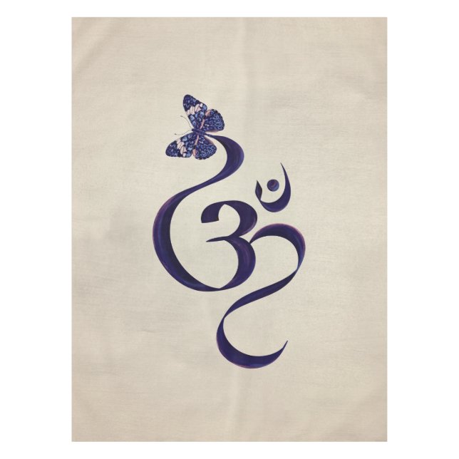 OM symbol and Butterfly - watercolor Tablecloth (Front)